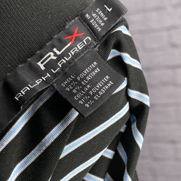 RLX Ralph Lauren Men's Large L Black Blue Striped Performance Golf Polo Shirt - Picture 4 of 5